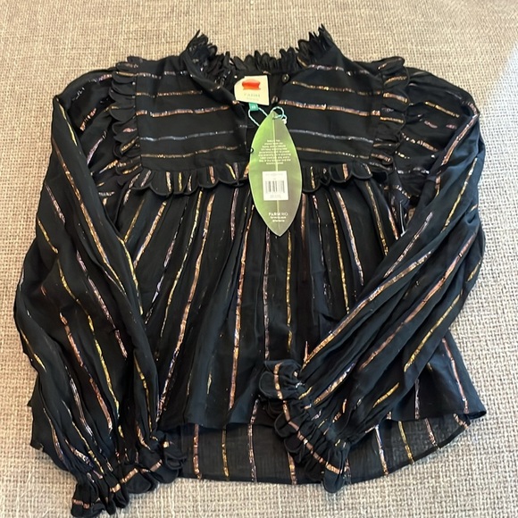 NWT FARM RIO Metallic Stripe Ruffle Shirt - Picture 2 of 6